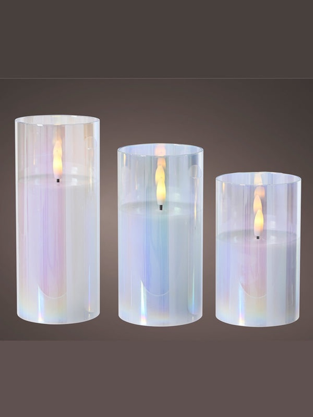 Set of 3/ iridescent battery operated LED candles new